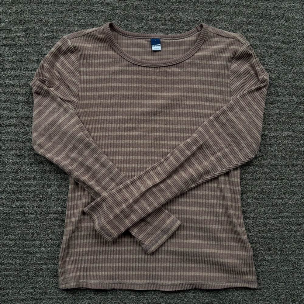 Old Navy Taupe Striped Long Sleeve Tee